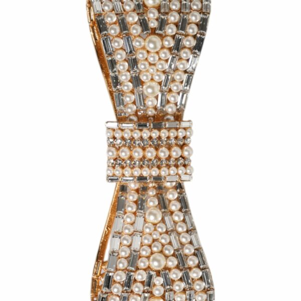 Dolce & Gabbana Gold Tone Brass Bow Crystal FauxPearl Embellished Brooch