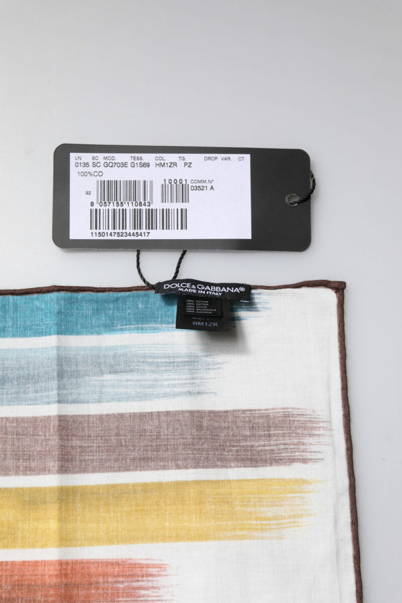 Dolce & Gabbana Multicolor Stripes Cotton Square Foulard Scarf - Image 6
