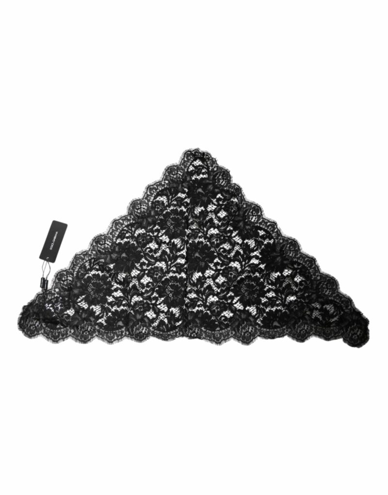 Dolce & Gabbana Black Floral Lace Cotton Triangle Foulard Scarf - Image 2