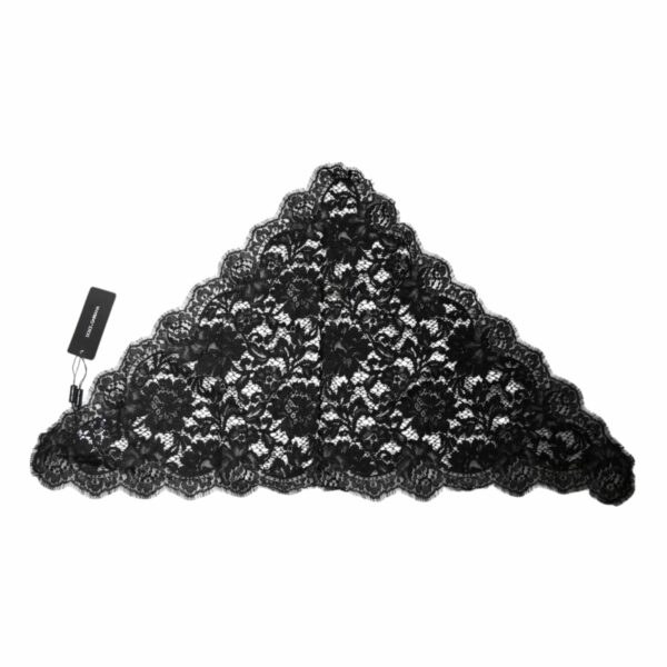 Dolce & Gabbana Black Floral Lace Cotton Triangle Foulard Scarf