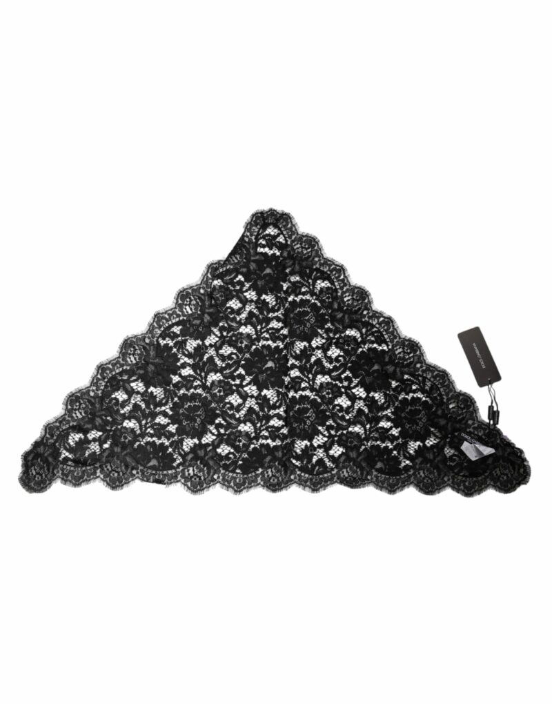 Dolce & Gabbana Black Floral Lace Cotton Triangle Foulard Scarf - Image 4