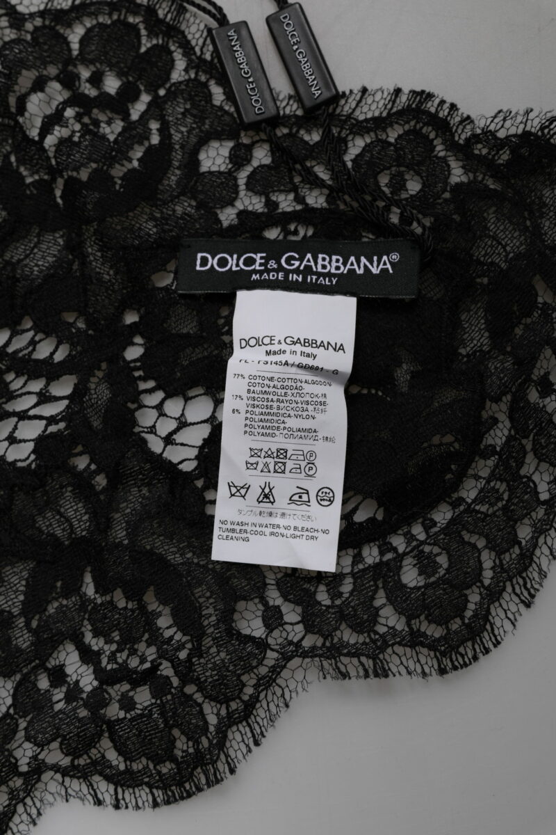 Dolce & Gabbana Black Floral Lace Cotton Triangle Foulard Scarf - Image 6