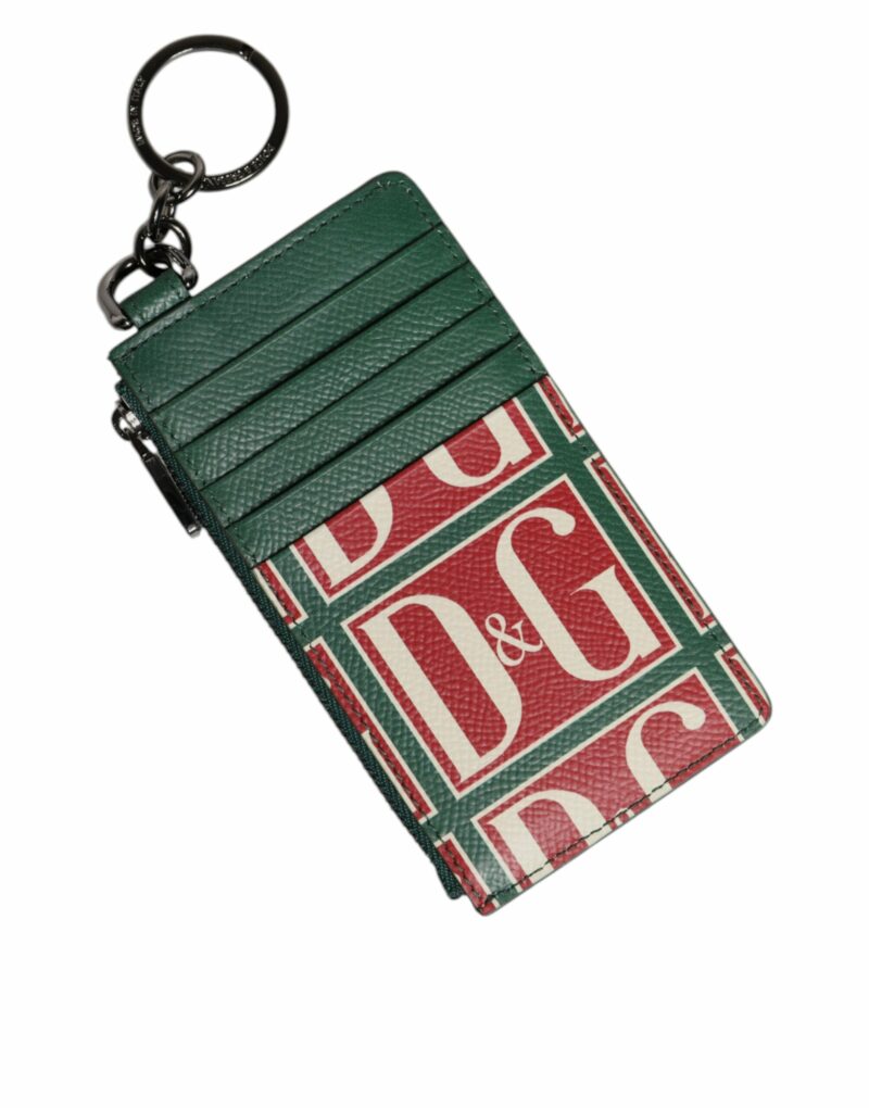 Dolce & Gabbana Green Calf Leather Logo Print Monogram Card Holder Wallet - Image 2