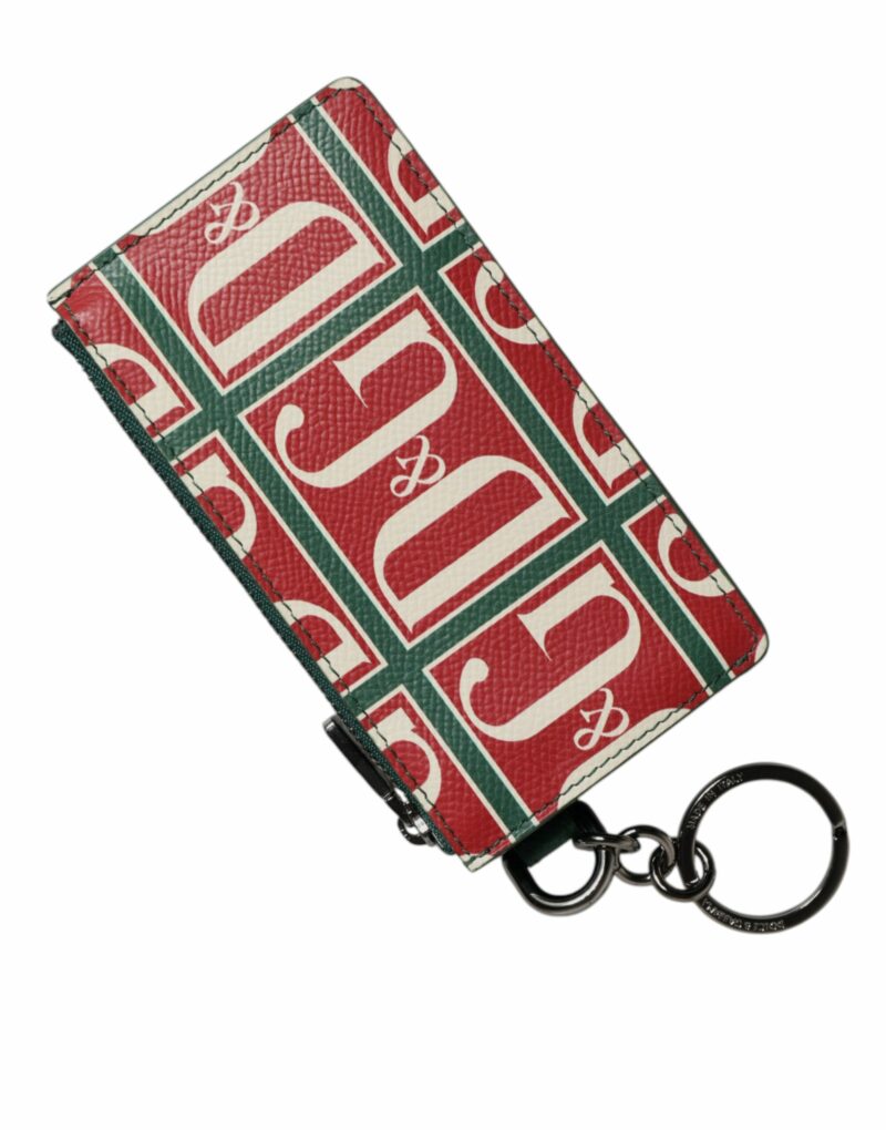 Dolce & Gabbana Green Calf Leather Logo Print Monogram Card Holder Wallet - Image 3