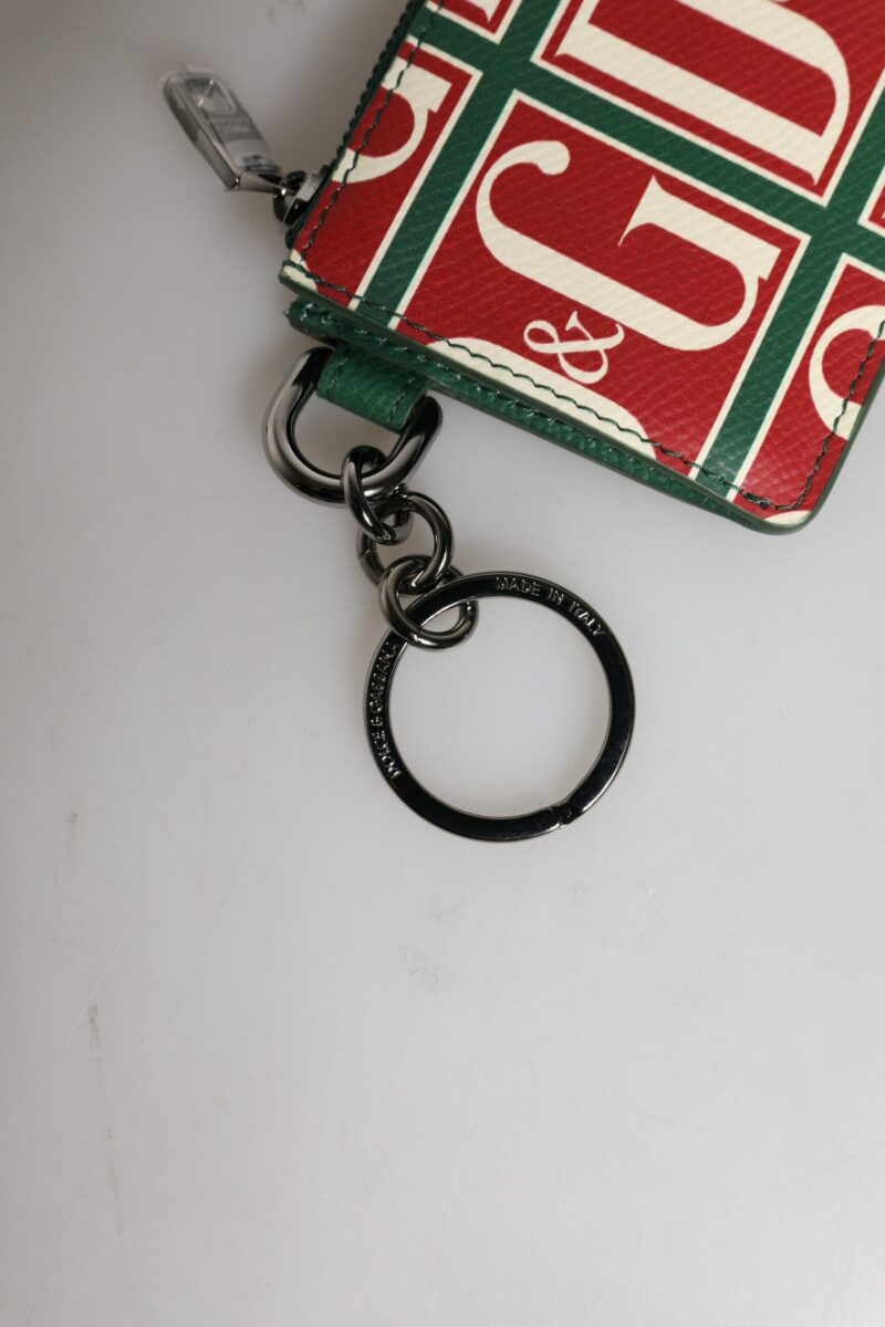 Dolce & Gabbana Green Calf Leather Logo Print Monogram Card Holder Wallet - Image 4