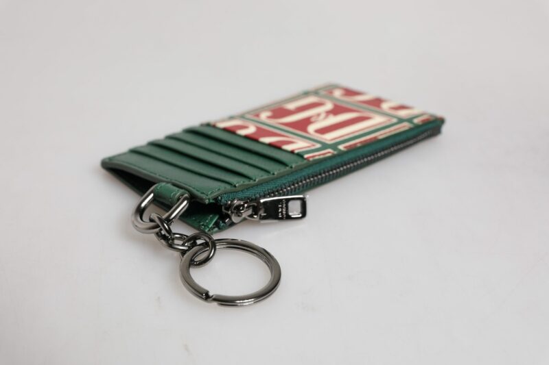 Dolce & Gabbana Green Calf Leather Logo Print Monogram Card Holder Wallet - Image 5