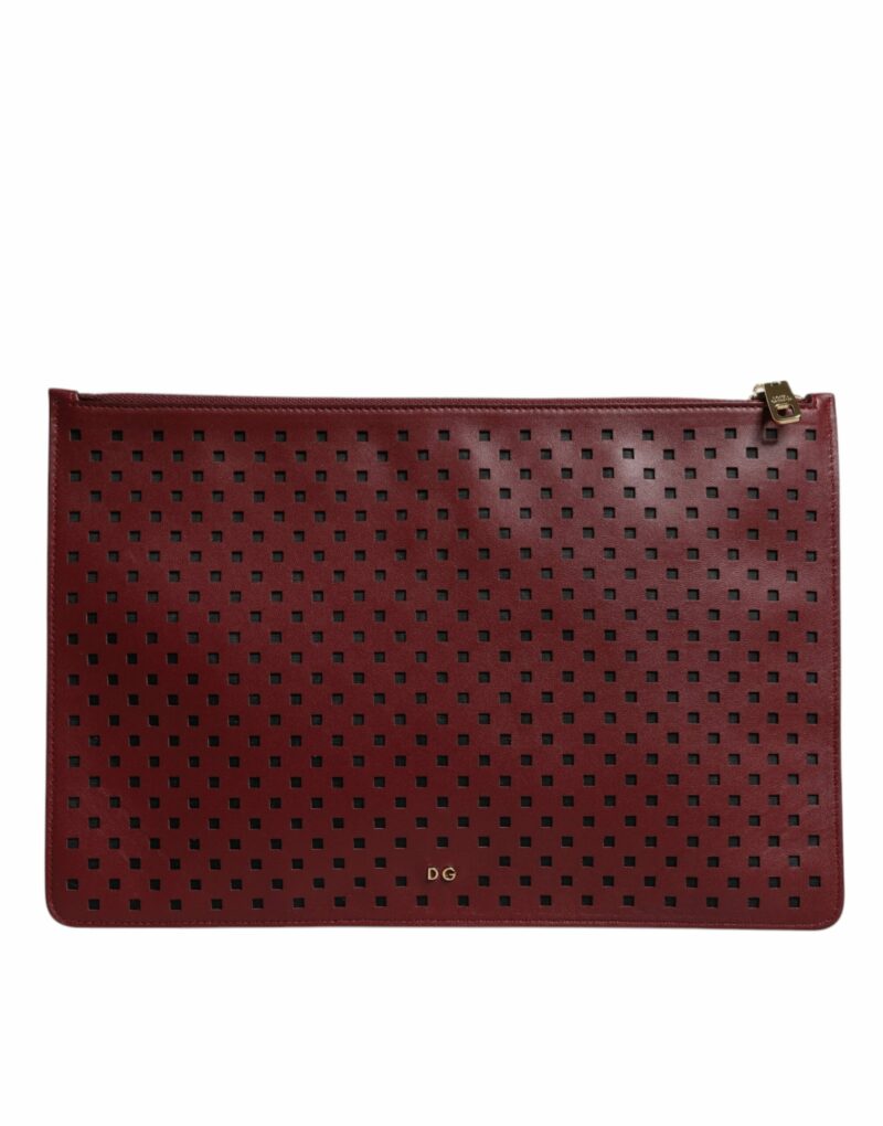 Dolce & Gabbana Burgundy Black Logo Embellished Men Zip Flat Pouch Bag - Image 2