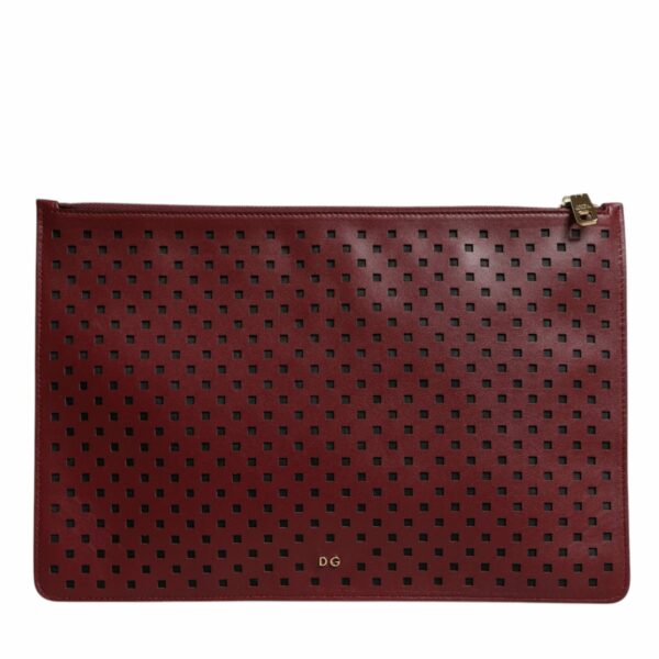 Dolce & Gabbana Burgundy Black Logo Embellished Men Zip Flat Pouch Bag