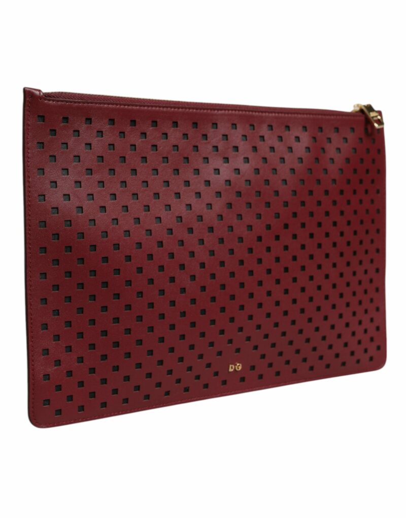 Dolce & Gabbana Burgundy Black Logo Embellished Men Zip Flat Pouch Bag - Image 3