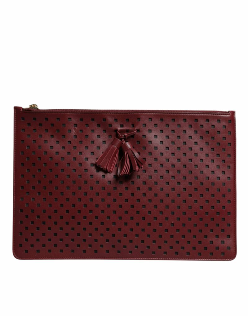 Dolce & Gabbana Burgundy Black Logo Embellished Men Zip Flat Pouch Bag - Image 4