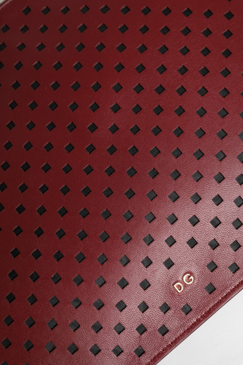 Dolce & Gabbana Burgundy Black Logo Embellished Men Zip Flat Pouch Bag - Image 7