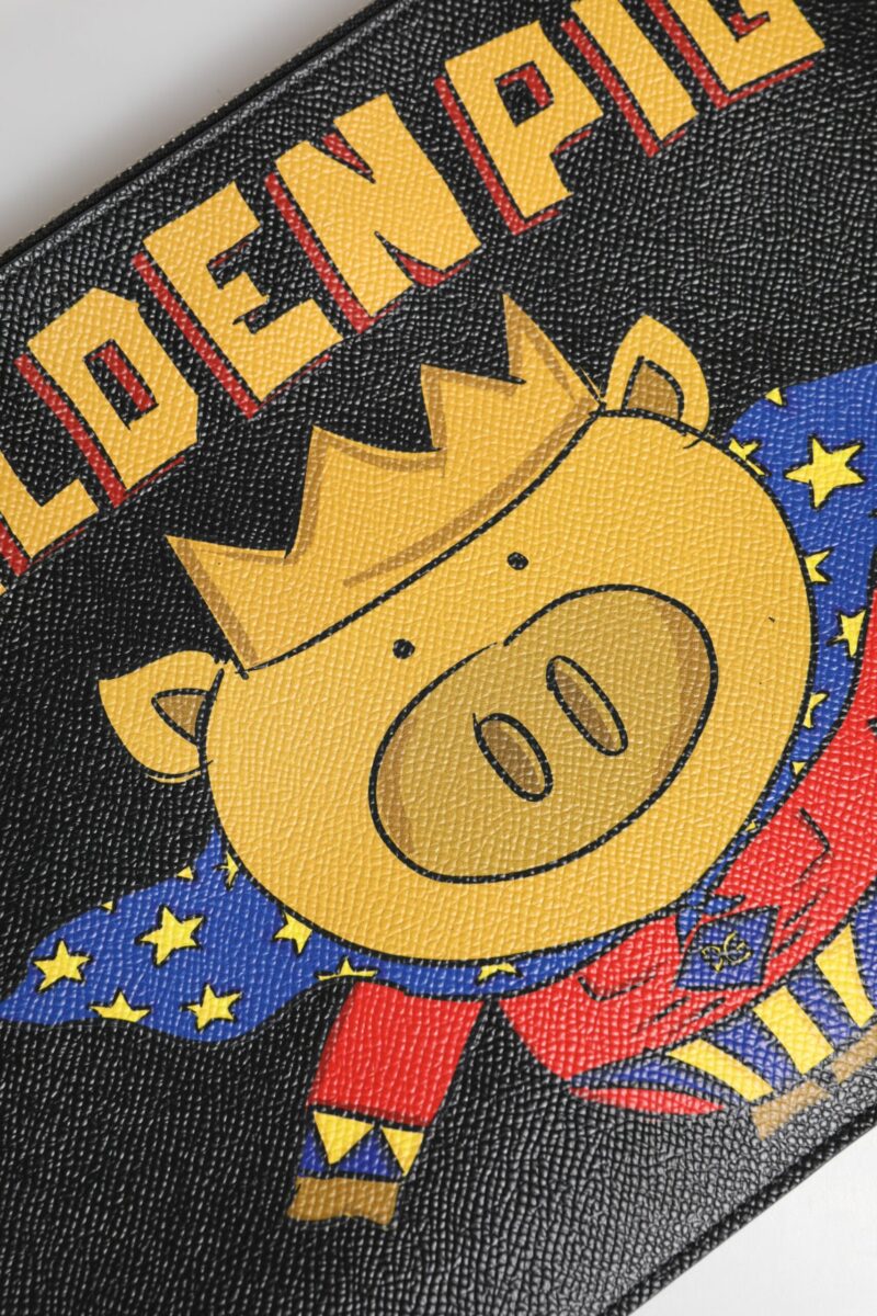 Dolce & Gabbana Black Leather Golden Pig Print Logo Plaque Men Pouch Bag - Image 7