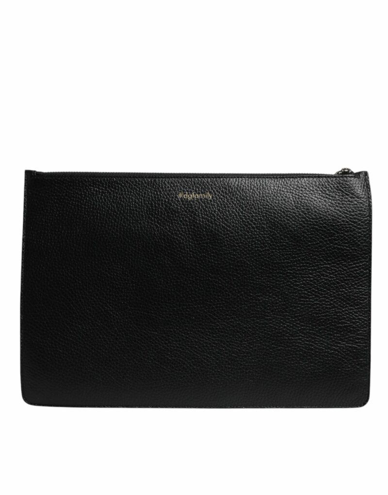Dolce & Gabbana Black Leather #DGFAMILY Embellished Men Zip Pouch Bag - Image 4