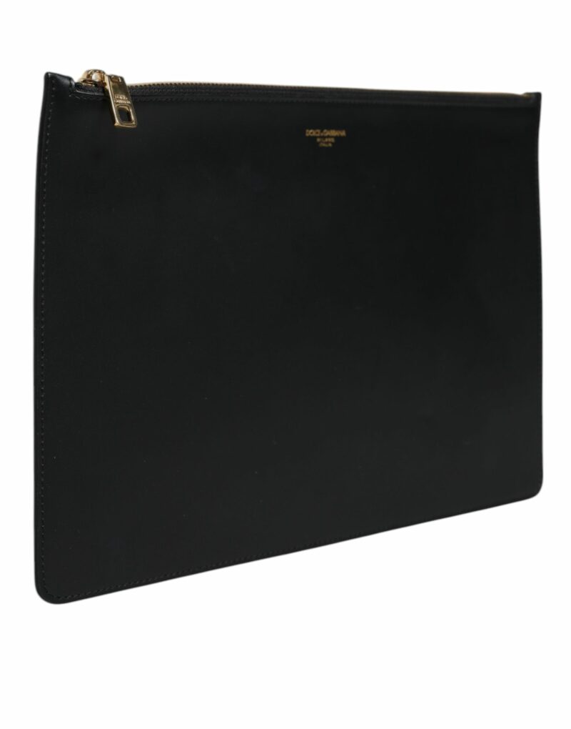 Dolce & Gabbana Black Solid Leather DG Logo Clutch Zip Pouch Bag - Image 3