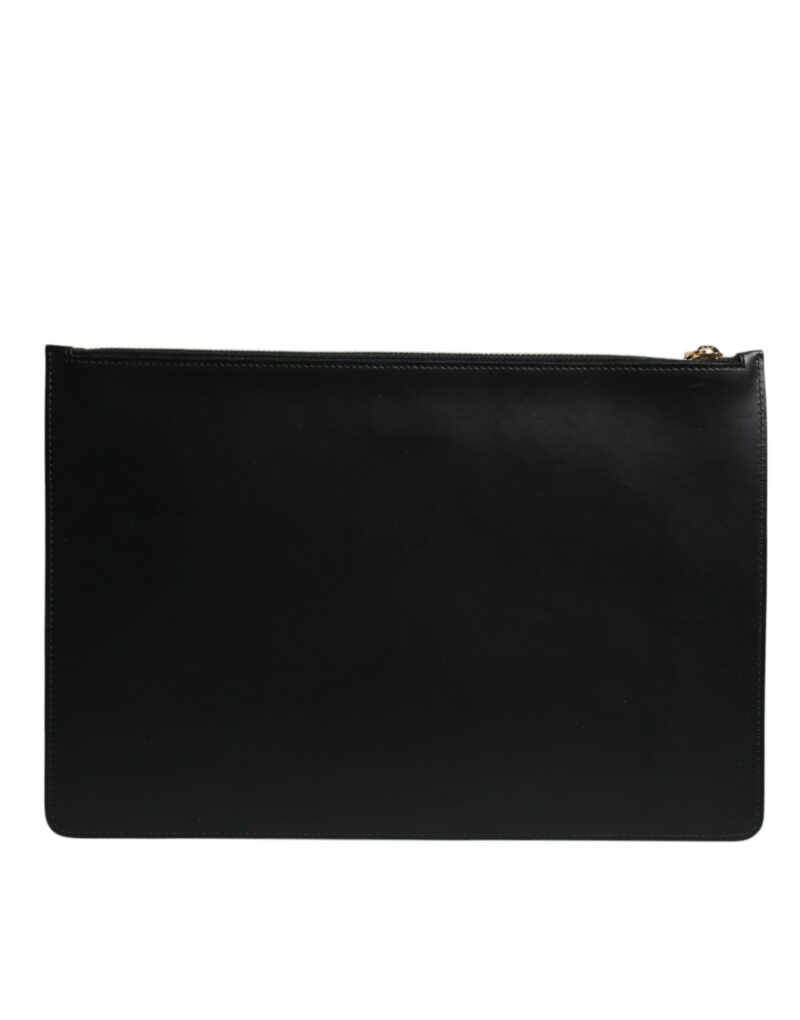 Dolce & Gabbana Black Solid Leather DG Logo Clutch Zip Pouch Bag - Image 4
