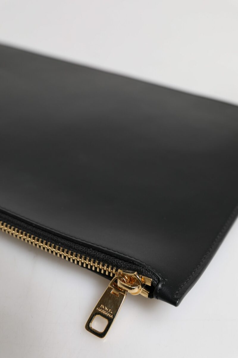 Dolce & Gabbana Black Solid Leather DG Logo Clutch Zip Pouch Bag - Image 5