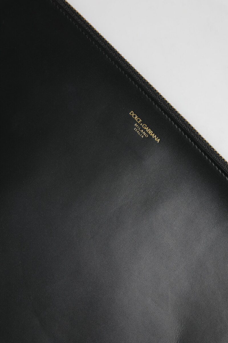 Dolce & Gabbana Black Solid Leather DG Logo Clutch Zip Pouch Bag - Image 6