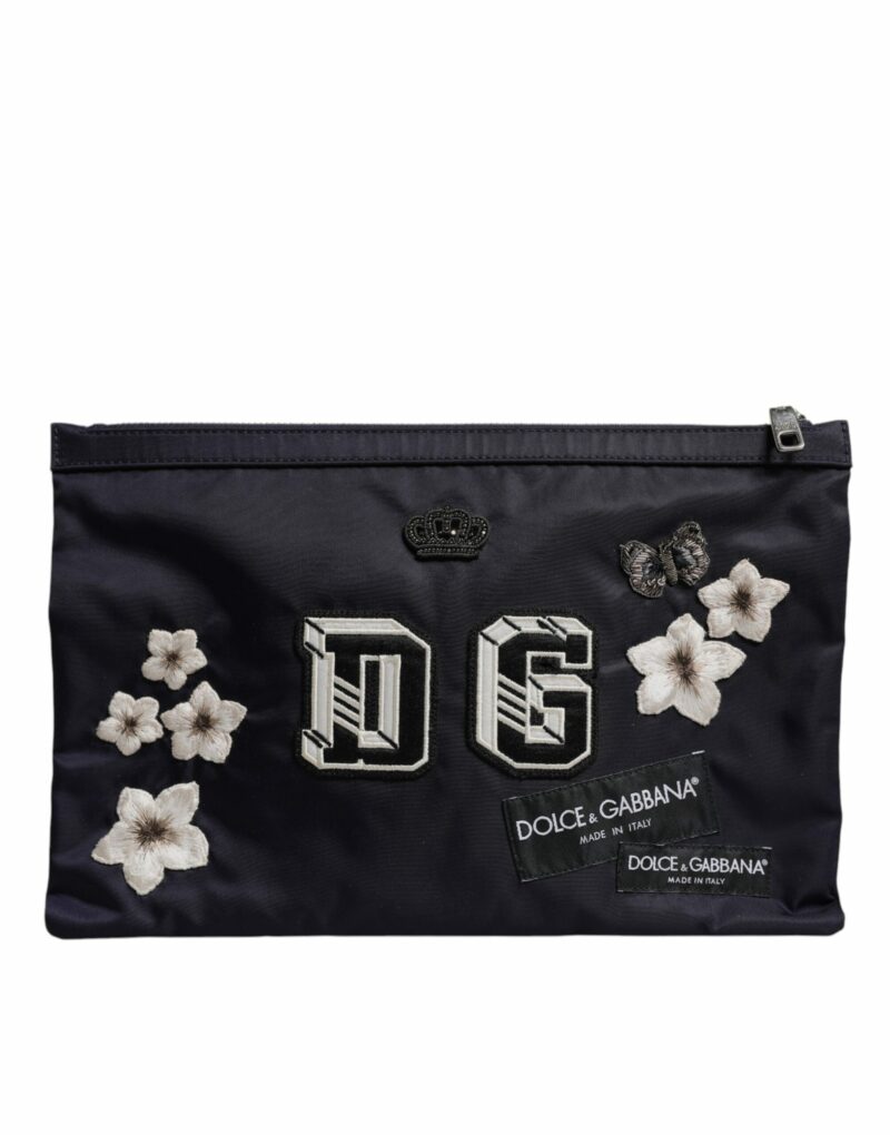 Dolce & Gabbana Blue DG Logo Patch Embellished Pouch Clutch Bag - Image 2