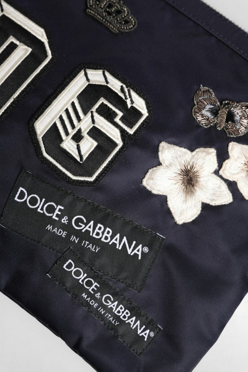 Dolce & Gabbana Blue DG Logo Patch Embellished Pouch Clutch Bag - Image 6