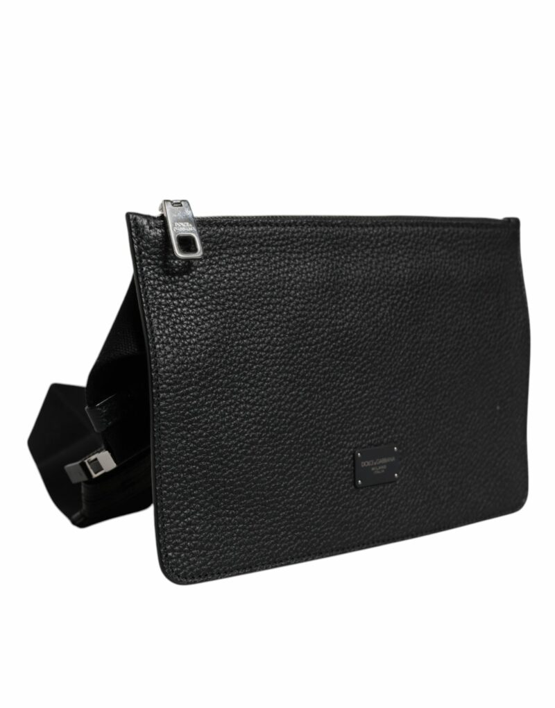Dolce & Gabbana Black Leather Logo Plaque Purse Fanny Pack Bag - Image 4