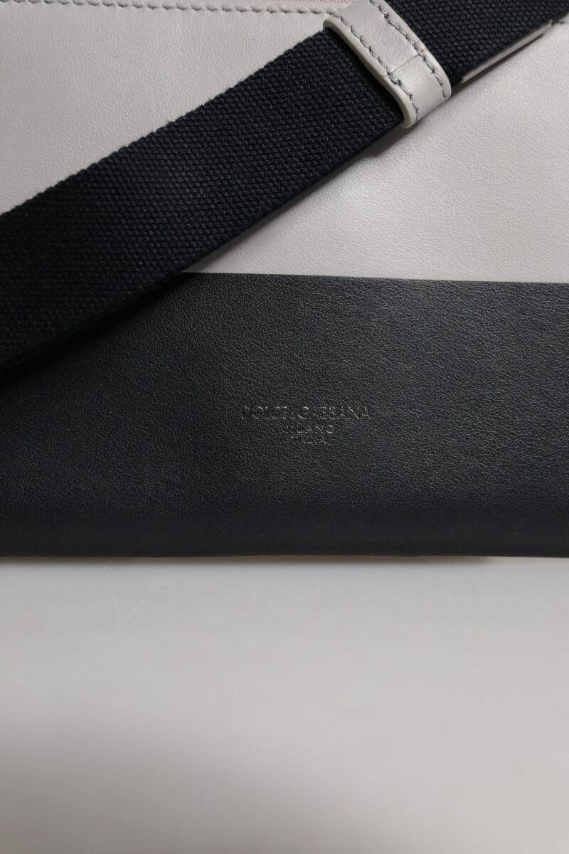 Dolce & Gabbana Black White Leather Logo Embossed Crossbody Bag - Image 3
