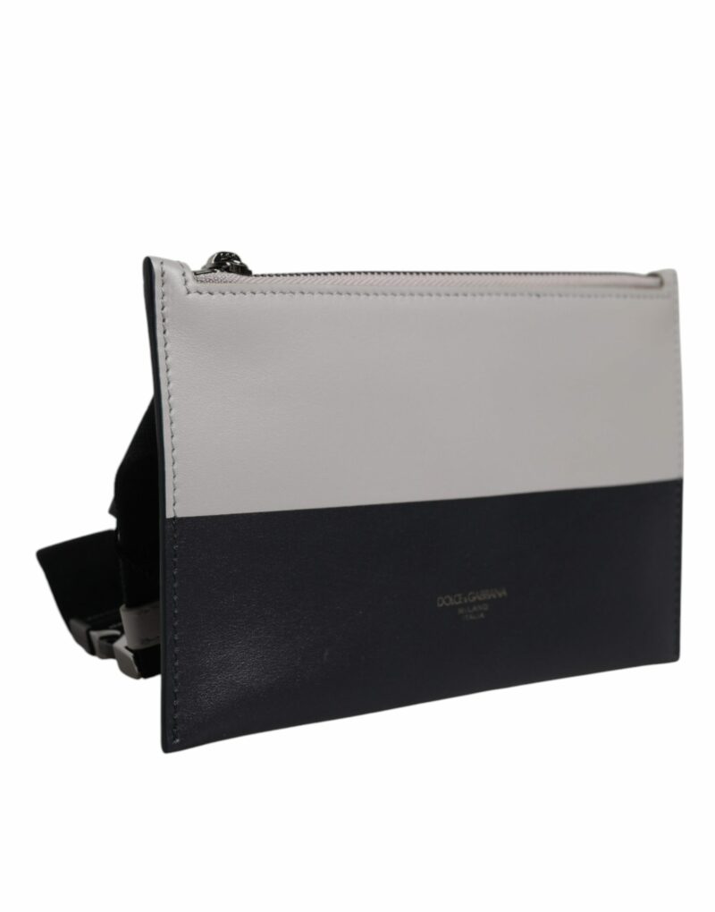 Dolce & Gabbana Black White Leather Logo Embossed Crossbody Bag - Image 4