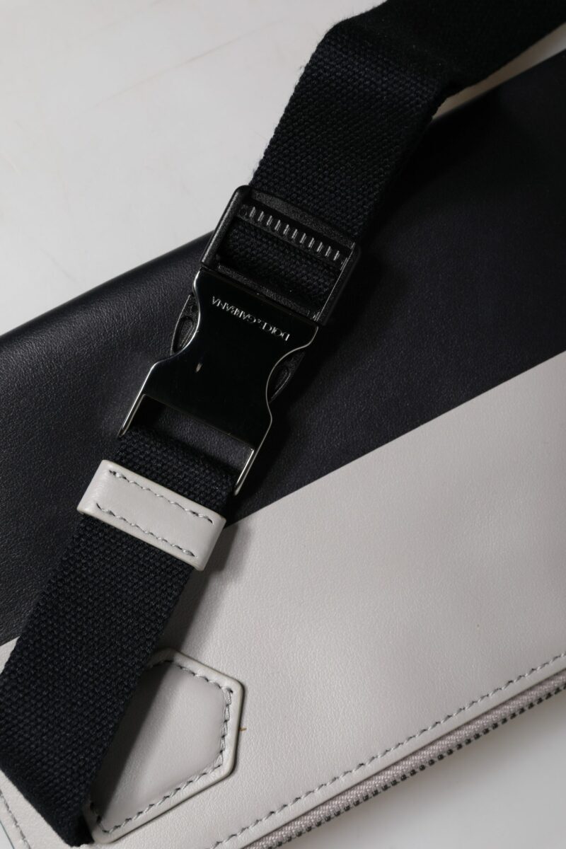 Dolce & Gabbana Black White Leather Logo Embossed Crossbody Bag - Image 6