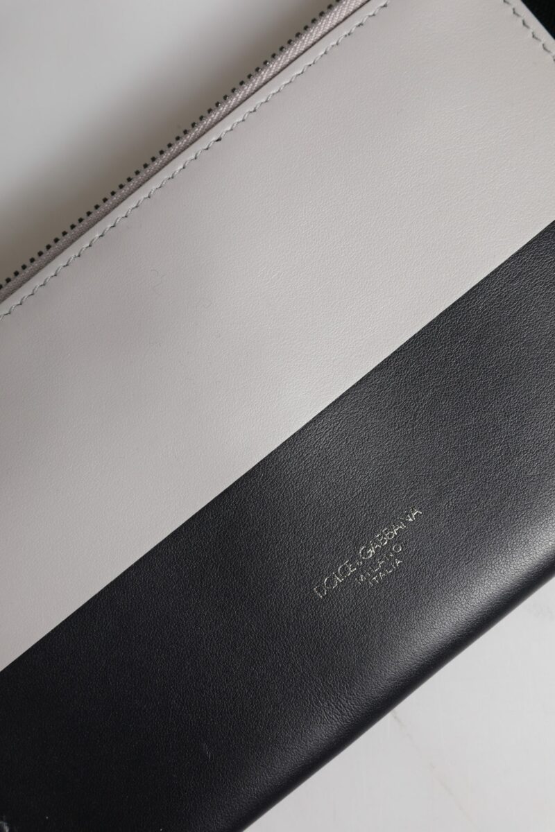Dolce & Gabbana Black White Leather Logo Embossed Crossbody Bag - Image 7