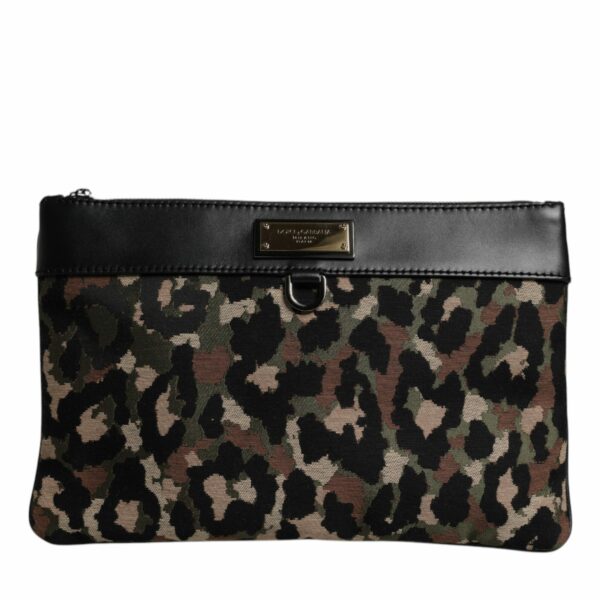 Dolce & Gabbana Multicolor Leopard Jacquard Print Logo Plaque Pouch Bag
