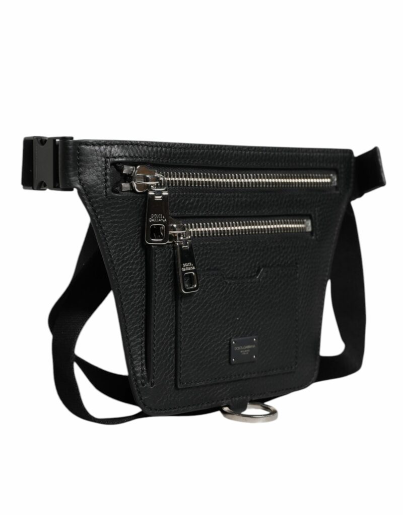 Dolce & Gabbana Black Calfskin Logo Plaque Belt Waist Men Fanny Pack Bag - Image 3