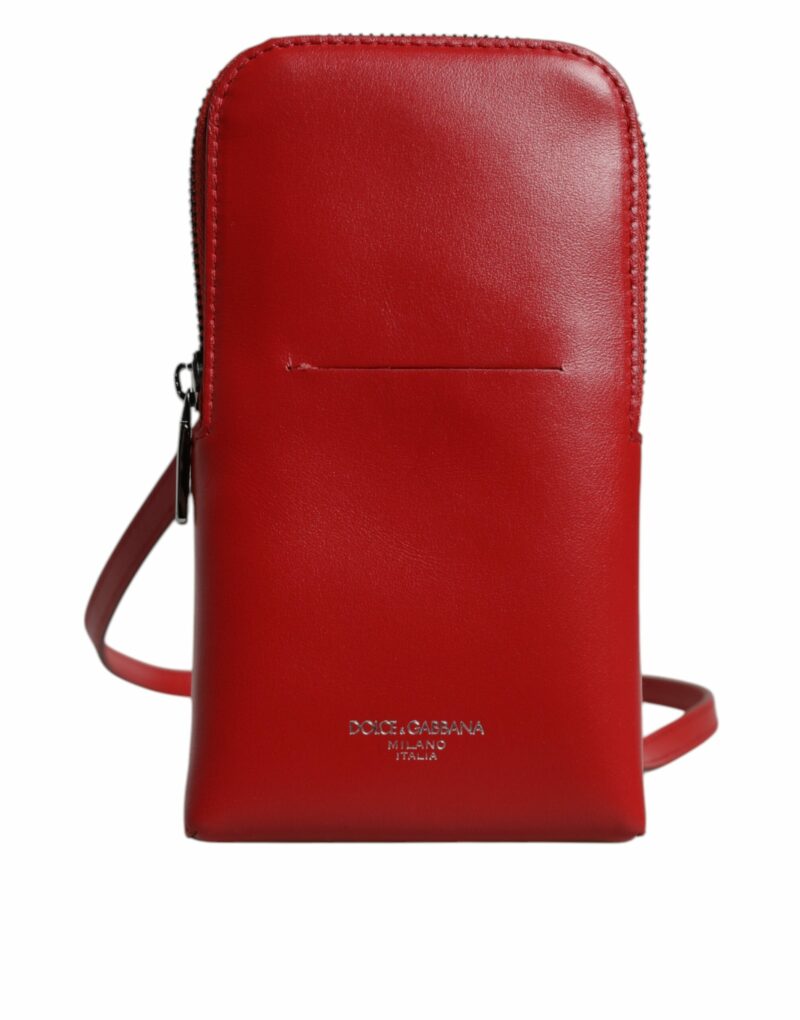 Dolce & Gabbana Red Leather Purse Phone Sling Crossbody Neck Strap Bag - Image 2