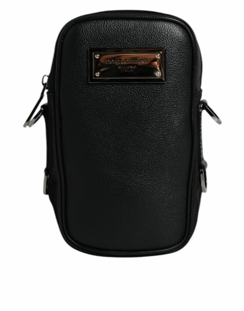 Dolce & Gabbana Black Nylon Leather Logo Plaque Crossbody Sling Bag - Image 2