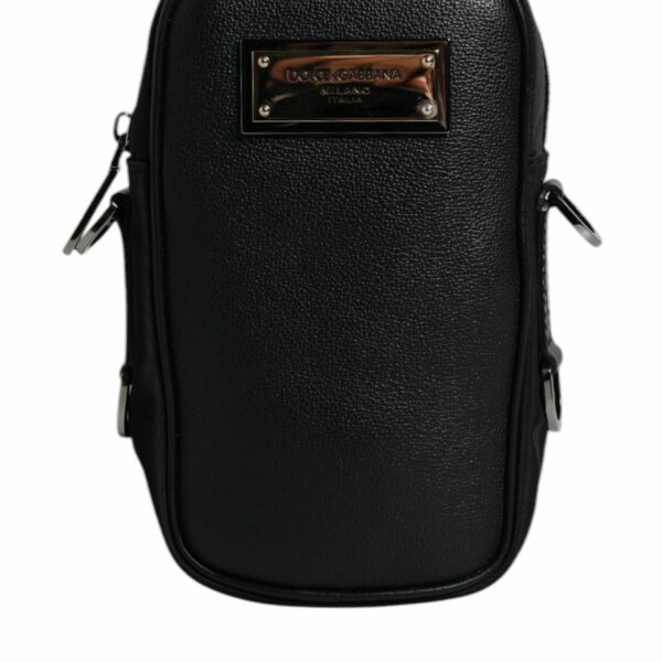 Dolce & Gabbana Black Nylon Leather Logo Plaque Crossbody Sling Bag