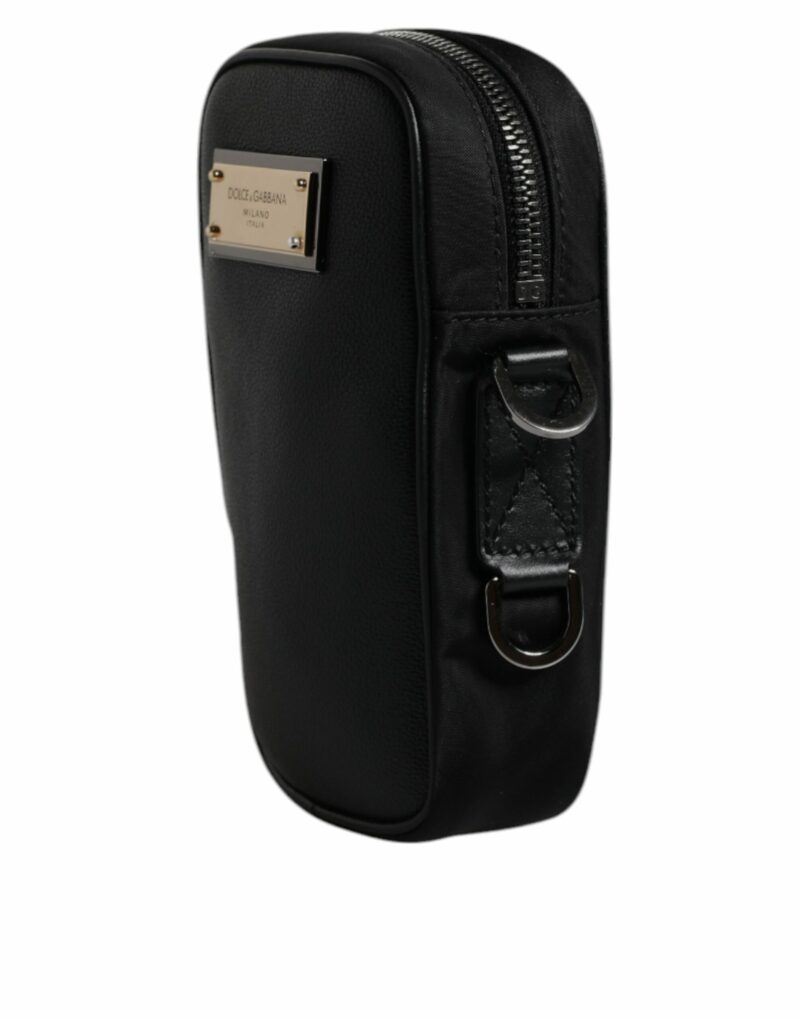 Dolce & Gabbana Black Nylon Leather Logo Plaque Crossbody Sling Bag - Image 3