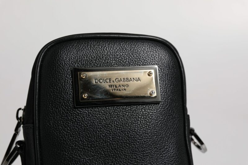 Dolce & Gabbana Black Nylon Leather Logo Plaque Crossbody Sling Bag - Image 6