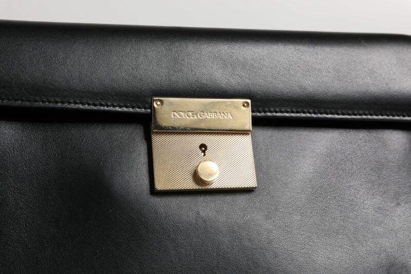 Dolce & Gabbana Black Leather Logo Plaque Document Briefcase Bag - Image 3