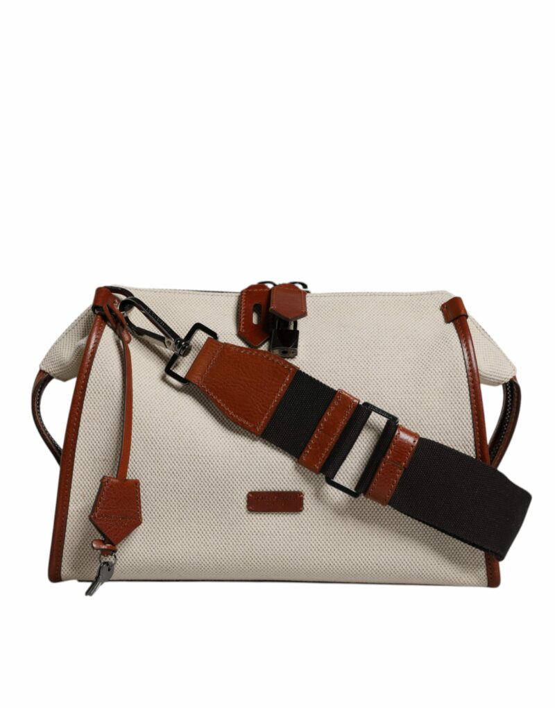 Dolce & Gabbana Beige Brown Cotton Leather Duffle Shoulder Bag - Image 2