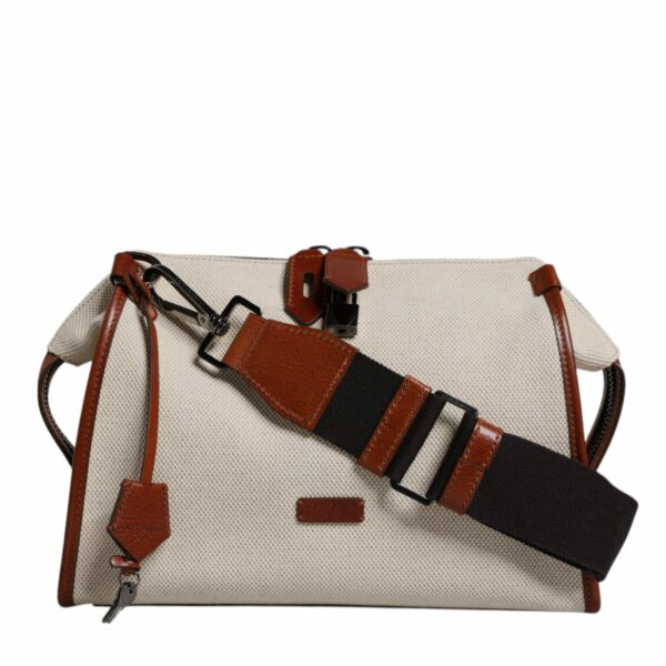 Dolce & Gabbana Beige Brown Cotton Leather Duffle Shoulder Bag