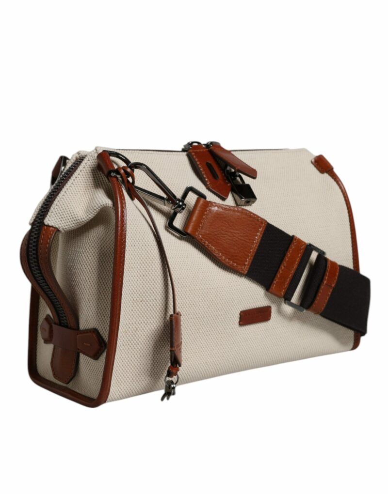 Dolce & Gabbana Beige Brown Cotton Leather Duffle Shoulder Bag - Image 3
