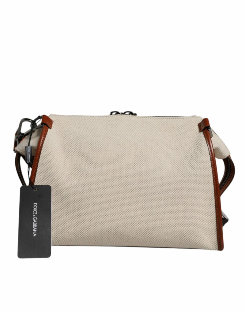 Dolce & Gabbana Beige Brown Cotton Leather Duffle Shoulder Bag - Image 4