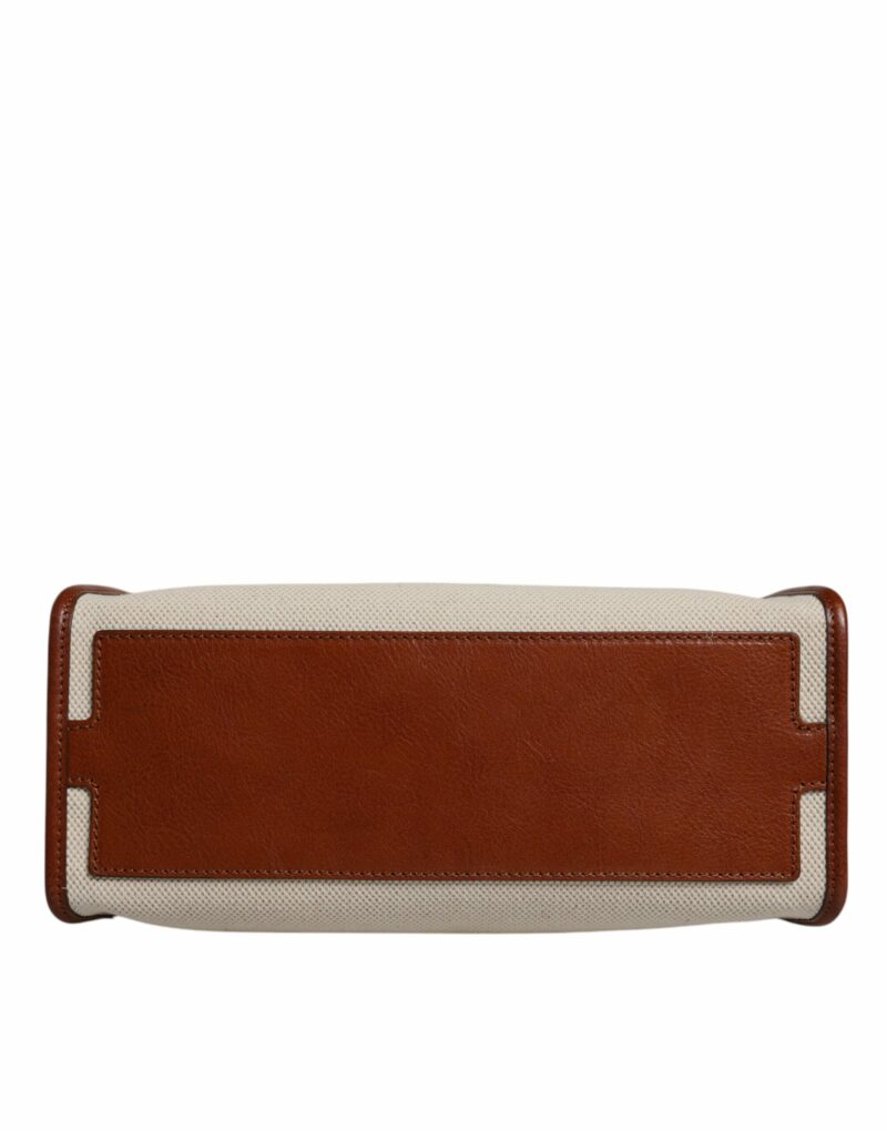 Dolce & Gabbana Beige Brown Cotton Leather Duffle Shoulder Bag - Image 5