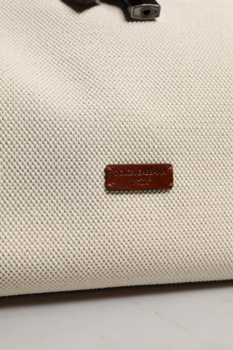 Dolce & Gabbana Beige Brown Cotton Leather Duffle Shoulder Bag - Image 6