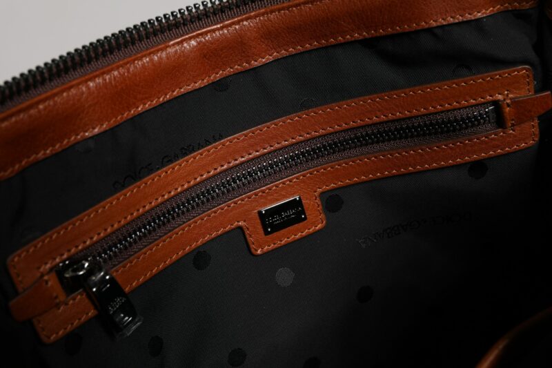 Dolce & Gabbana Beige Brown Cotton Leather Duffle Shoulder Bag - Image 8
