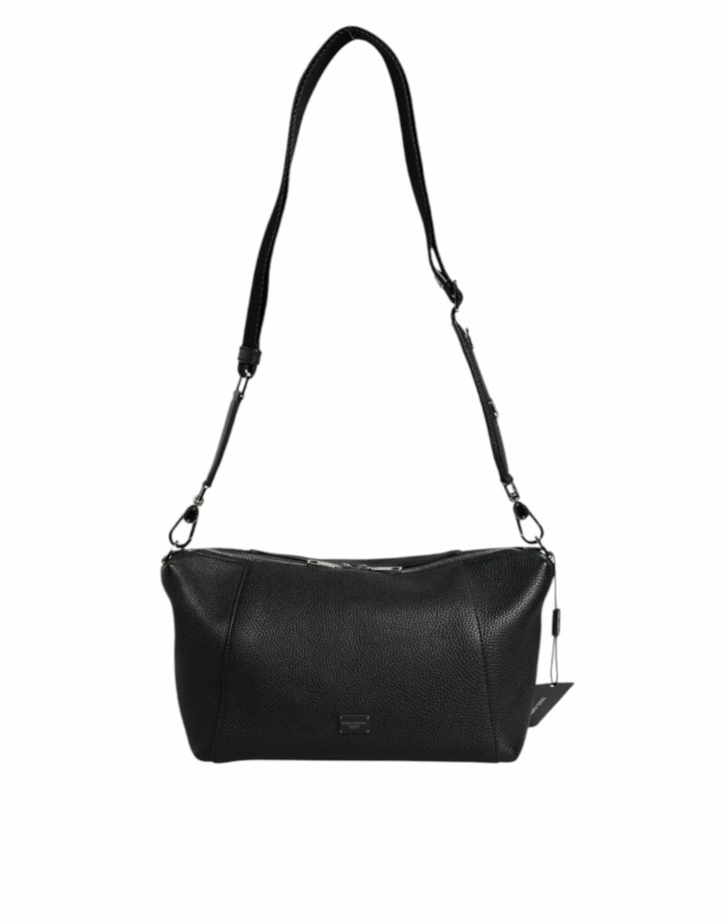 Dolce & Gabbana Black Leather Logo Plaque Shoulder Crossbody Bag - Image 2