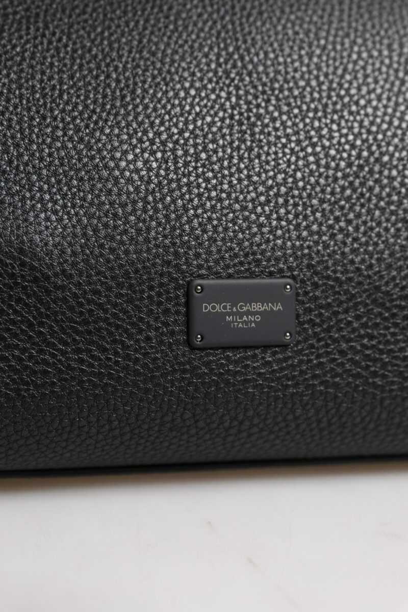 Dolce & Gabbana Black Leather Logo Plaque Shoulder Crossbody Bag - Image 7