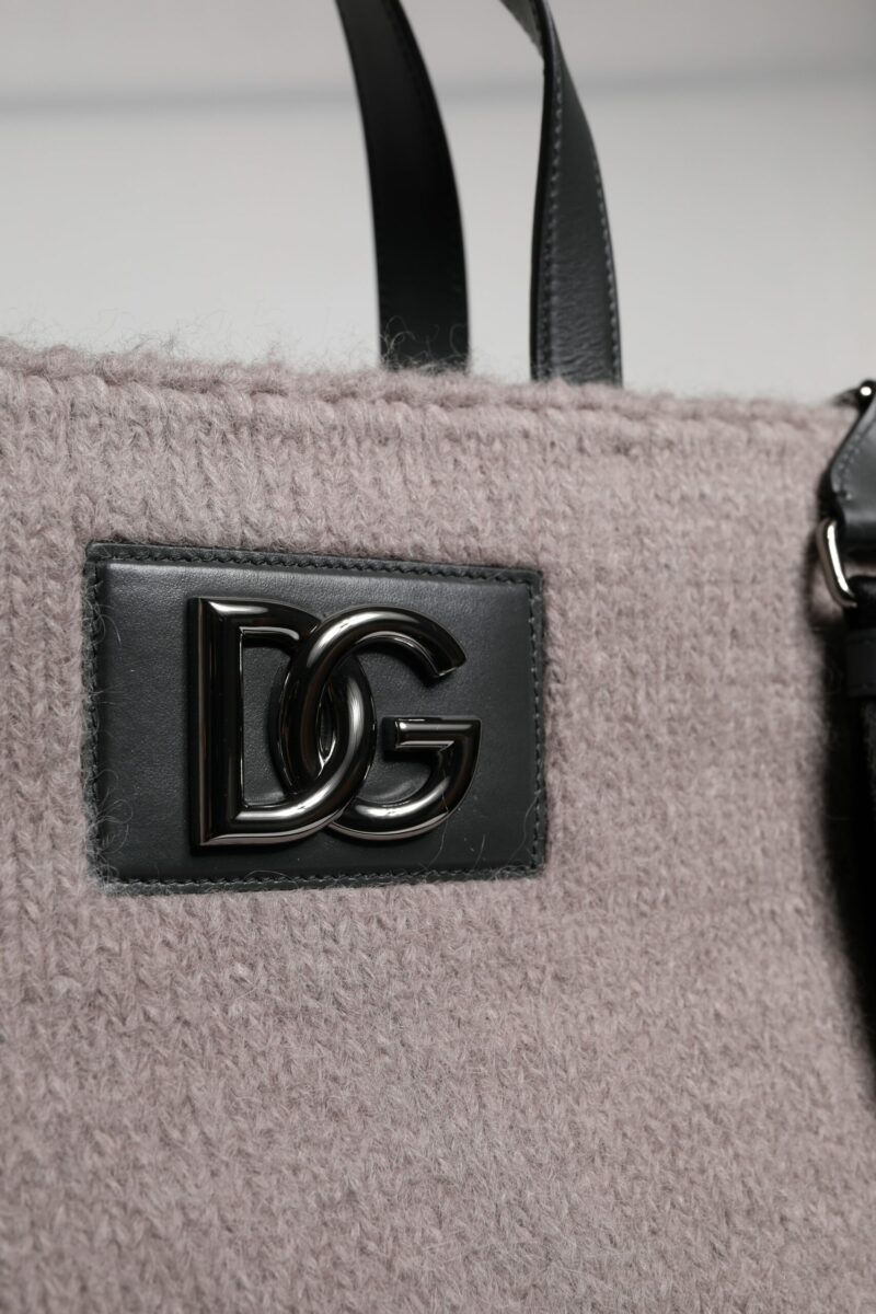 Dolce & Gabbana Grey Alpaca Wool Logo Plaque Tote Shoulder Bag - Image 6