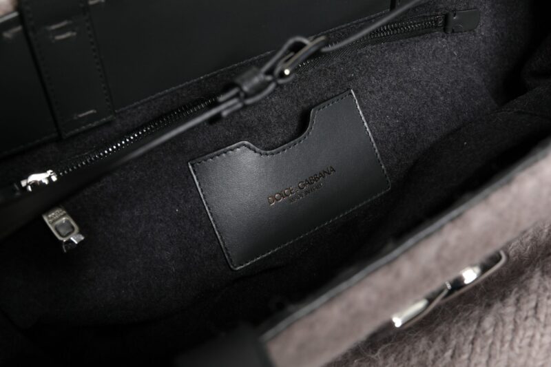 Dolce & Gabbana Grey Alpaca Wool Logo Plaque Tote Shoulder Bag - Image 8