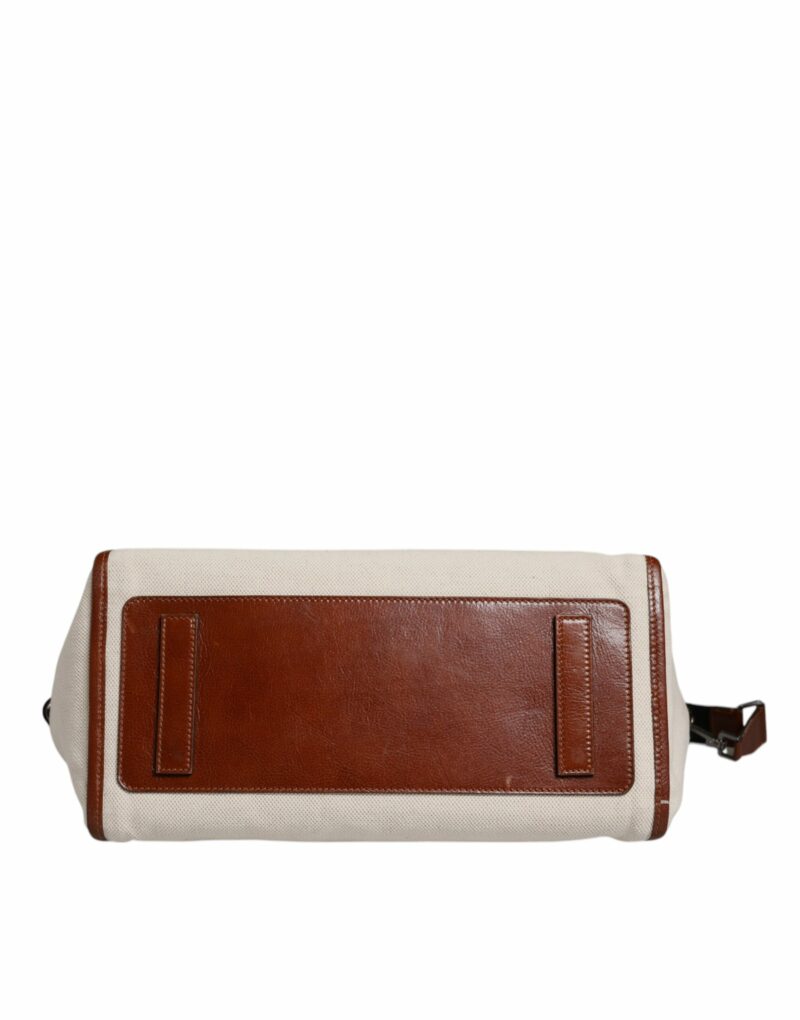 Dolce & Gabbana Beige Brown Cotton Leather Duffle Shoulder Bag - Image 6