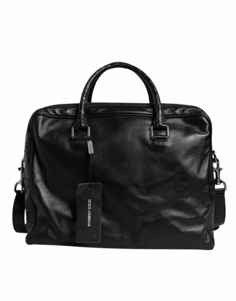Dolce & Gabbana Black Leather Messenger Shoulder Strap Bag - Image 5