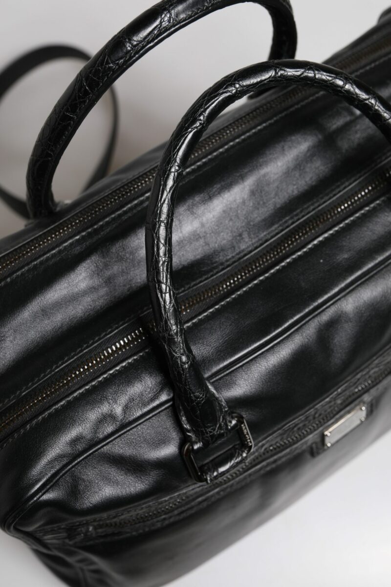 Dolce & Gabbana Black Leather Messenger Shoulder Strap Bag - Image 8